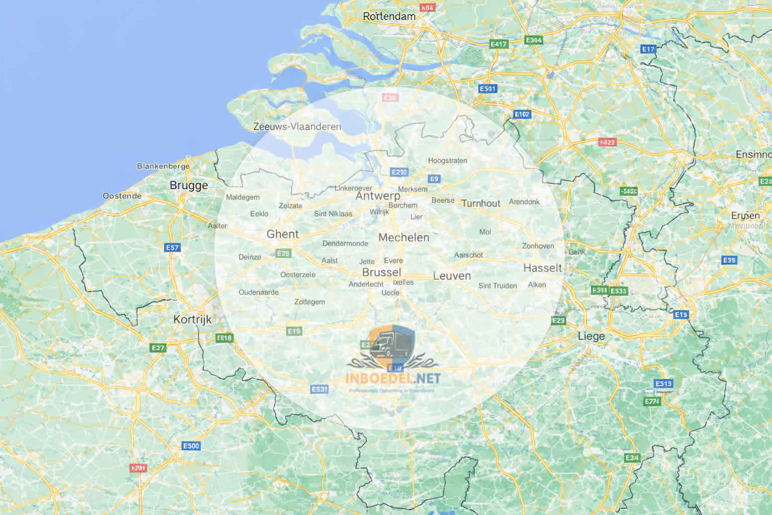 Geotagged with geotag.co.in Kaart van heel Vlaanderen met werkgebied inboedelruiming diensten